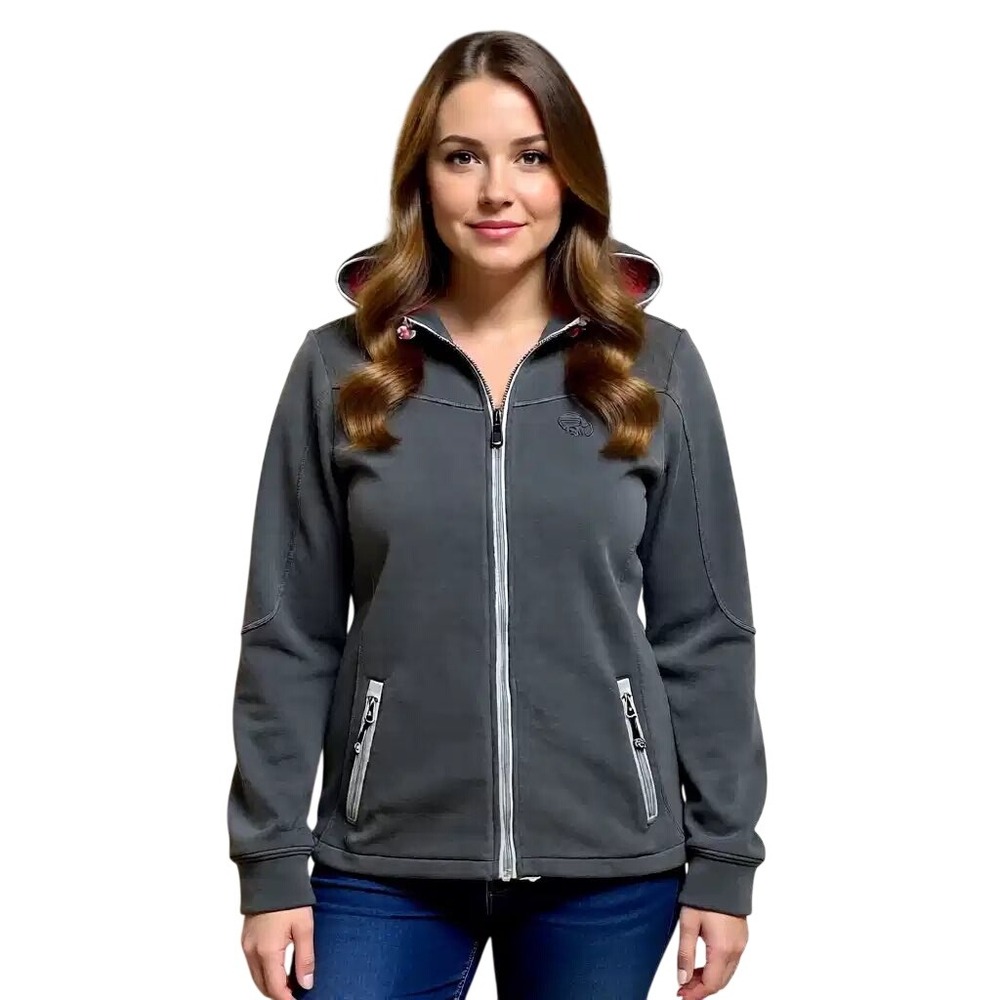 Rodeo Sports At C &A TecWear Charcoal Gray Hooded Zip‎ Up Fleece Jacket Women's